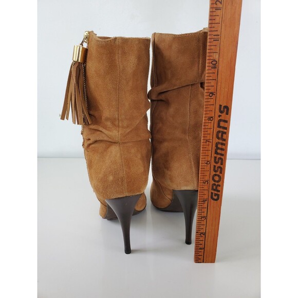Michael Kors VIENNA BARLEY Brown Suede Tassel Side Zip Mid-Calf Heeled Boots 8 M - Picture 4 of 11